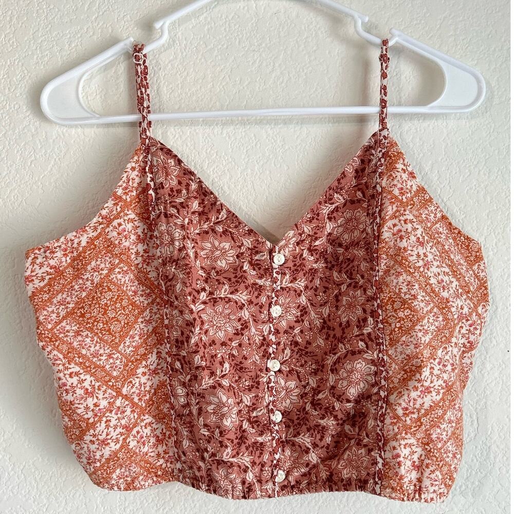 NWT American Eagle Mieux Ensemble Boho Button Floral Crop Top Size Large - Picture 2 of 12